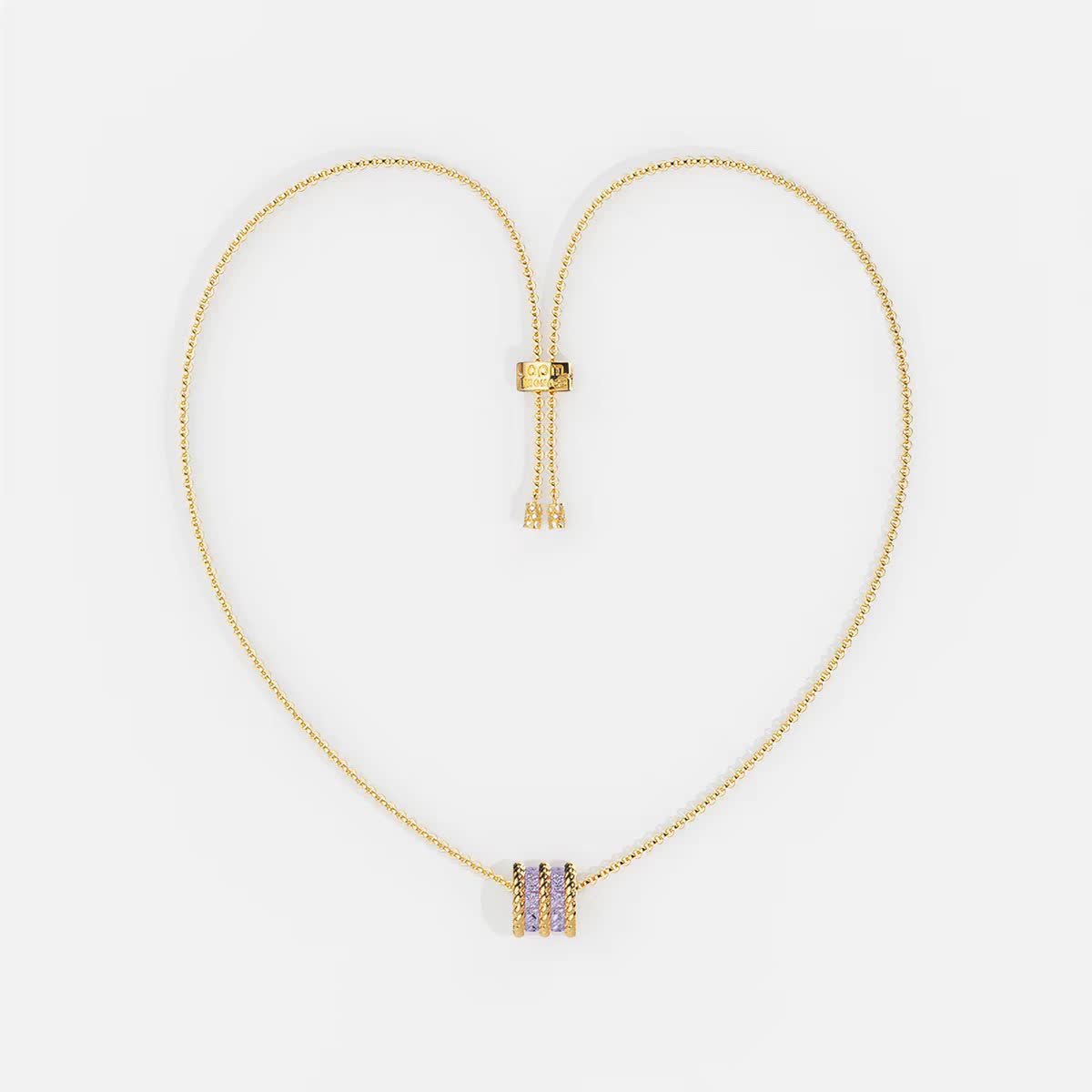 APM Monaco Gold Heart-Shaped Necklace with Purple Stones